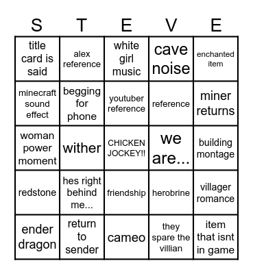 minecraft Bingo Card