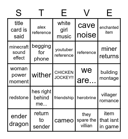minecraft Bingo Card