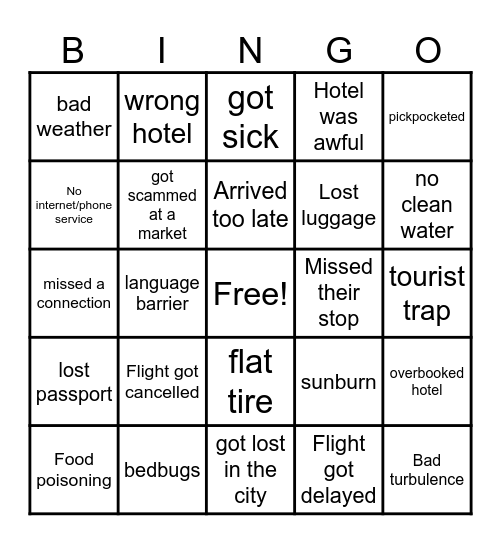 Nightmare Journeys Bingo Card