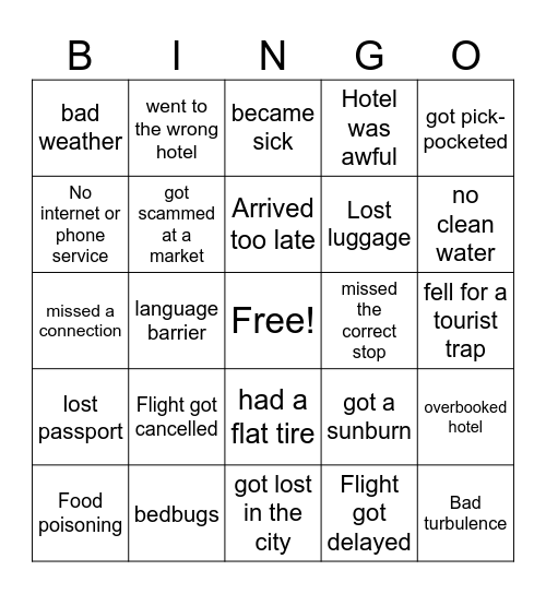 Nightmare Journeys Bingo Card
