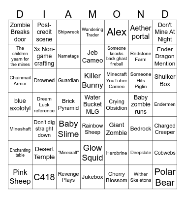 Minecraft Movie Bingo Card