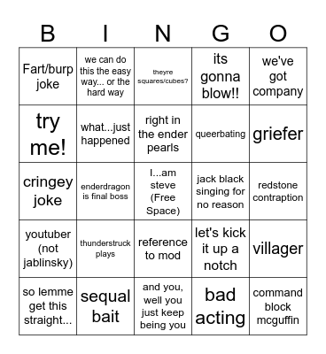 Minecraft Movie Bingo Card