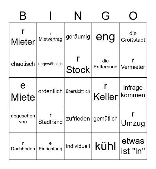 Wohnen Bingo Card