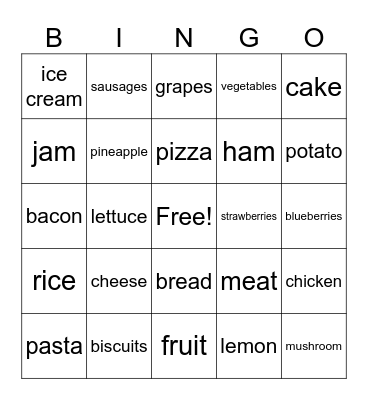 FOOD Bingo Card