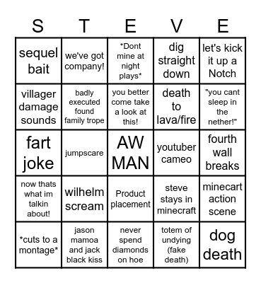 Ultimate Minecraft Movie Bingo Card