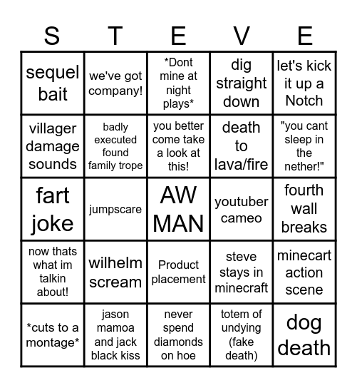 Ultimate Minecraft Movie Bingo Card