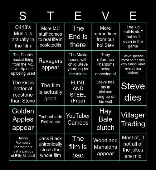 minecrap movie bingo Card