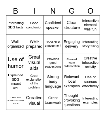 SDG PRESENTATIONS Bingo Card