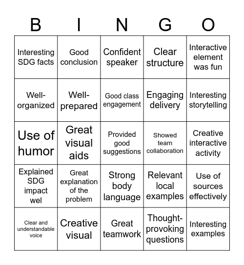 SDG PRESENTATIONS Bingo Card
