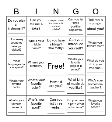 Untitled Bingo Card