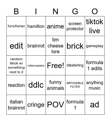 tiktok Bingo Card