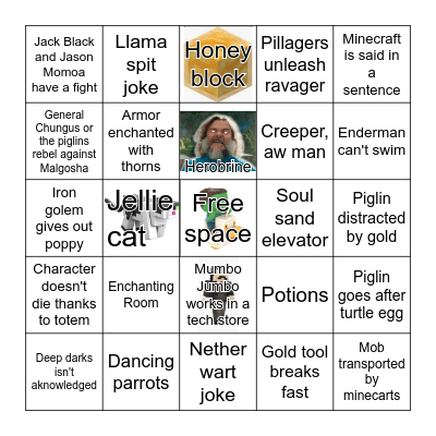 Minecraft Movie Bingo Card