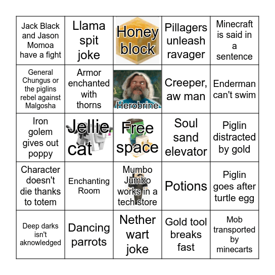 Minecraft Movie Bingo Card