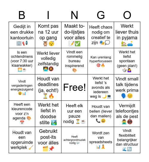 WerkVoorkeurBingo Card