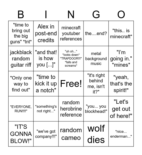 Minecraft Bingo Card