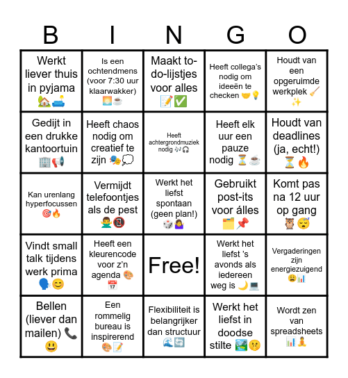 WerkVoorkeurBingo Card