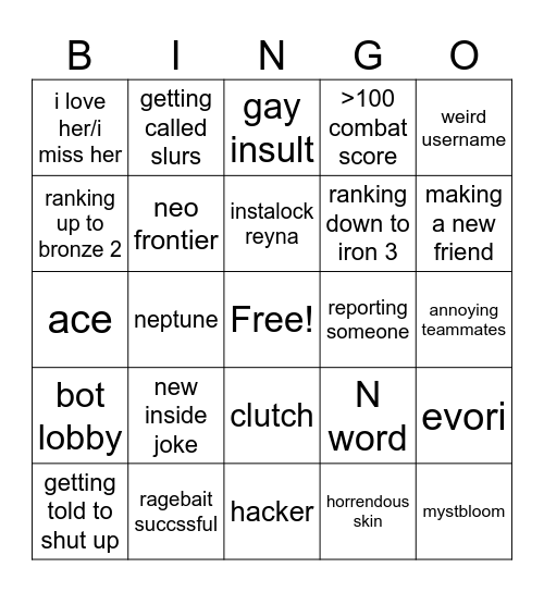 Next time we play val Bingo Card