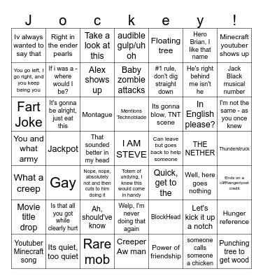 Minecraft Movie Bingo Card