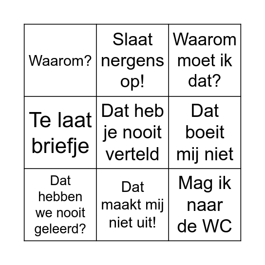 Wafa Bingo Card