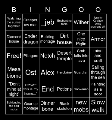 Minecraft movie Bingo Card