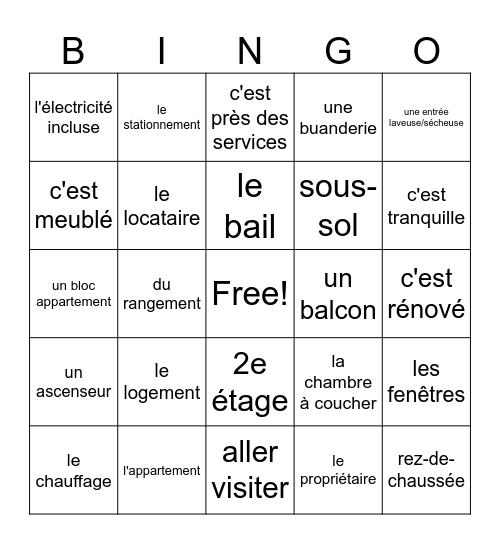 Le logement Bingo Card