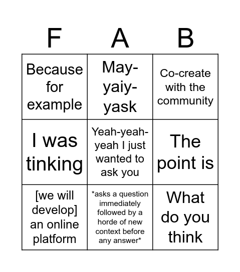 Fabrizio in a meeting V2 Bingo Card