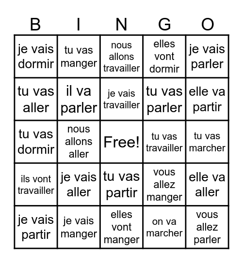 Le futur proche Bingo Card