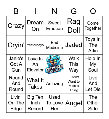 Aerosmith and Friends Bingo Card