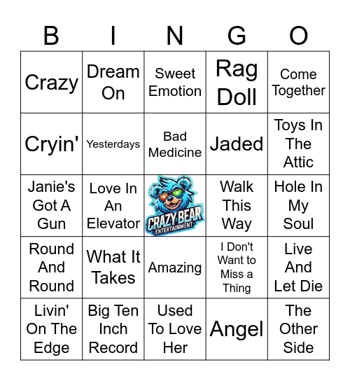Aerosmith and Friends Bingo Card