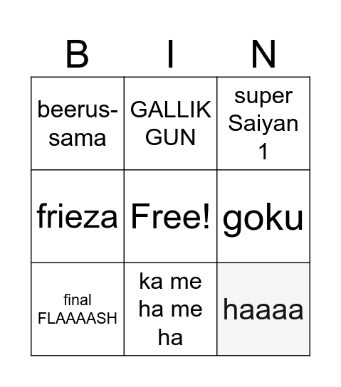 dragon ball z anything Bingo Card