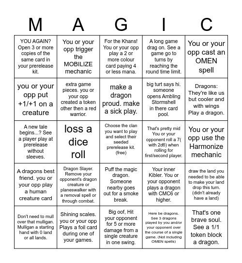Tarkir: Dragonstorm BINGO Card