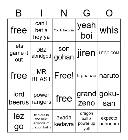 lets be honest anything Bingo Card