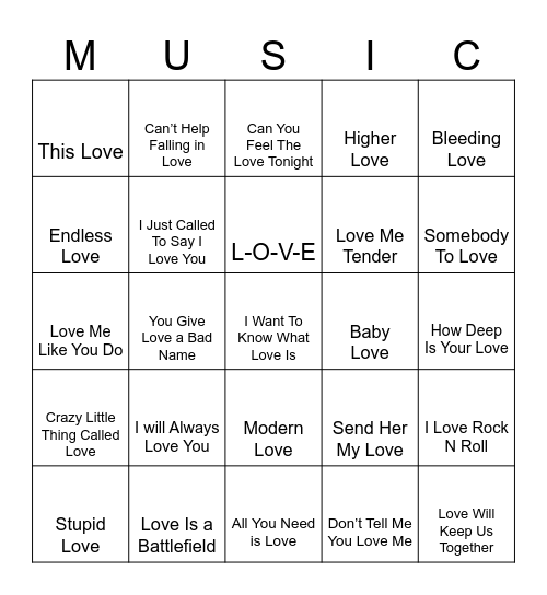LOVE Bingo Card