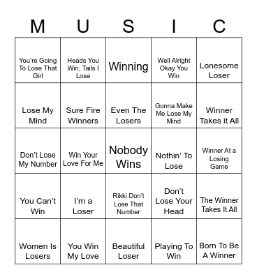 Winners and Losers Bingo Card