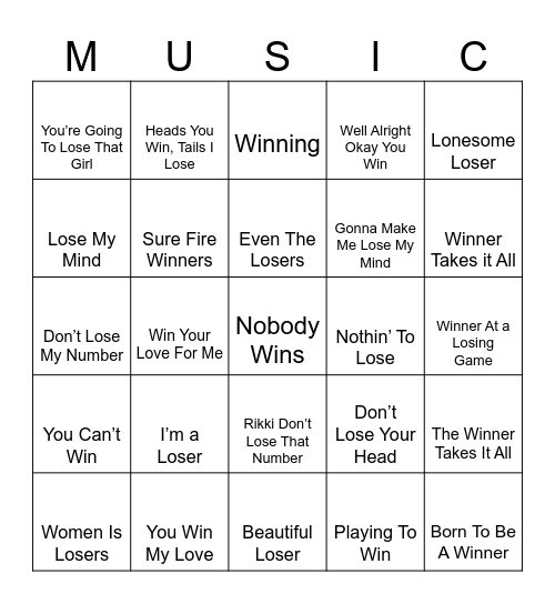 Winners and Losers Bingo Card