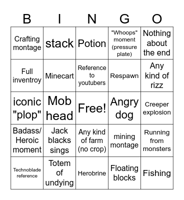 Minecraft Movie BINGOOO Bingo Card