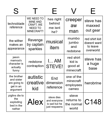 MINECRAFT MOVIE BINGO Card