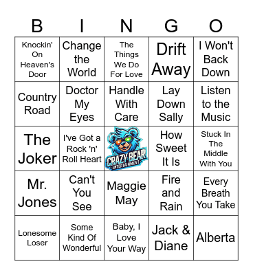Eric Clapton and Friends Bingo Card