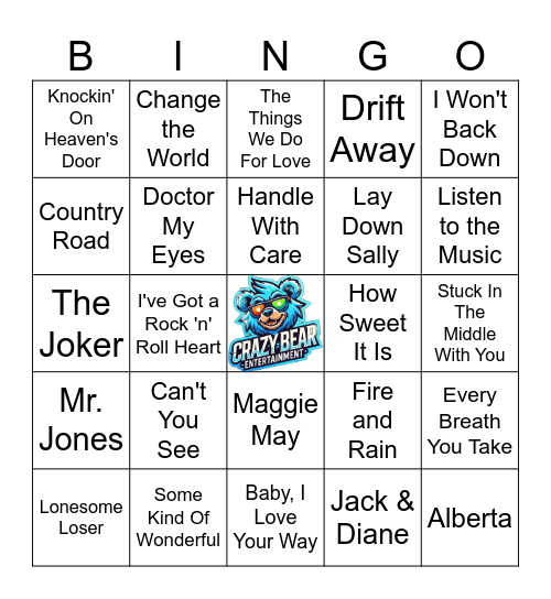 Eric Clapton and Friends Bingo Card