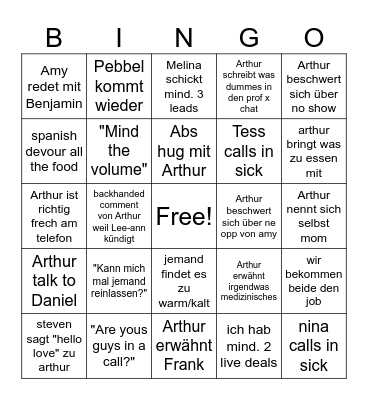 WORK BINGO Card