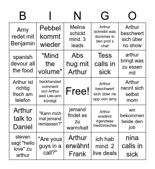 WORK BINGO Card