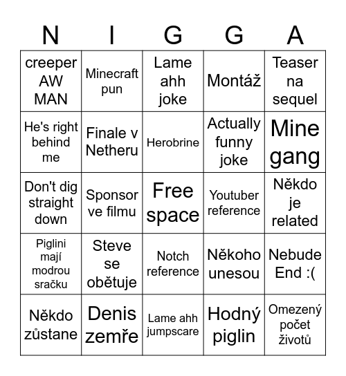 Minecraft movie bingo 🥀🥀 Bingo Card