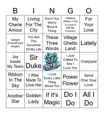 Stevie Wonder Bingo Card