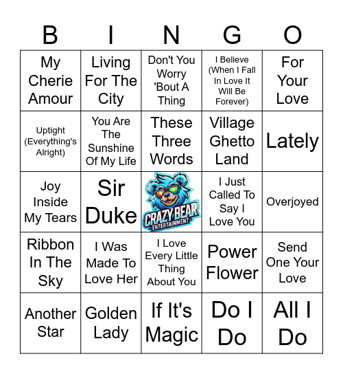 Stevie Wonder Bingo Card