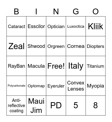 Optical Bingo Card