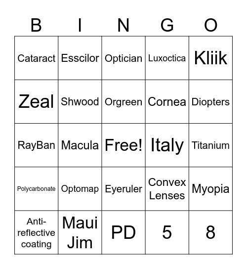 Optical Bingo Card