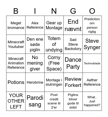 minecraft film Bingo Card