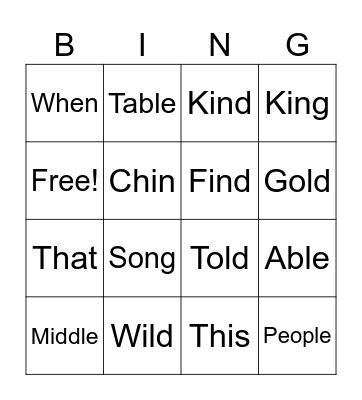 UFLO Word patterns BINGO Card