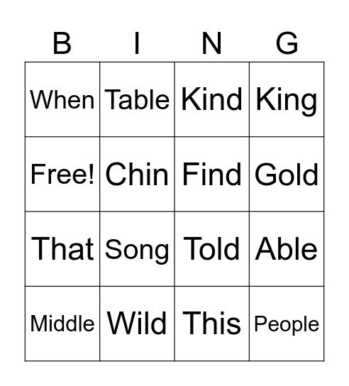 UFLO Word patterns BINGO Card
