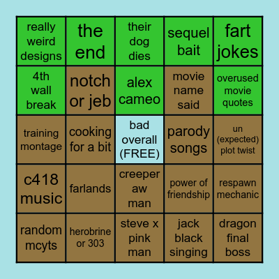 Minecraft Movie Bingo made by 3mi Bingo Card